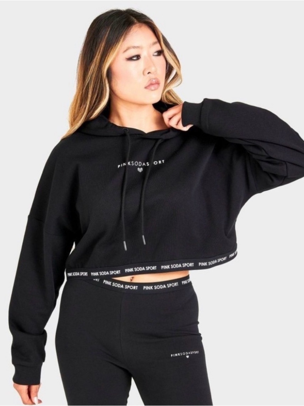Pink Soda Sport Black Cropped Hoodie - Branded Logo